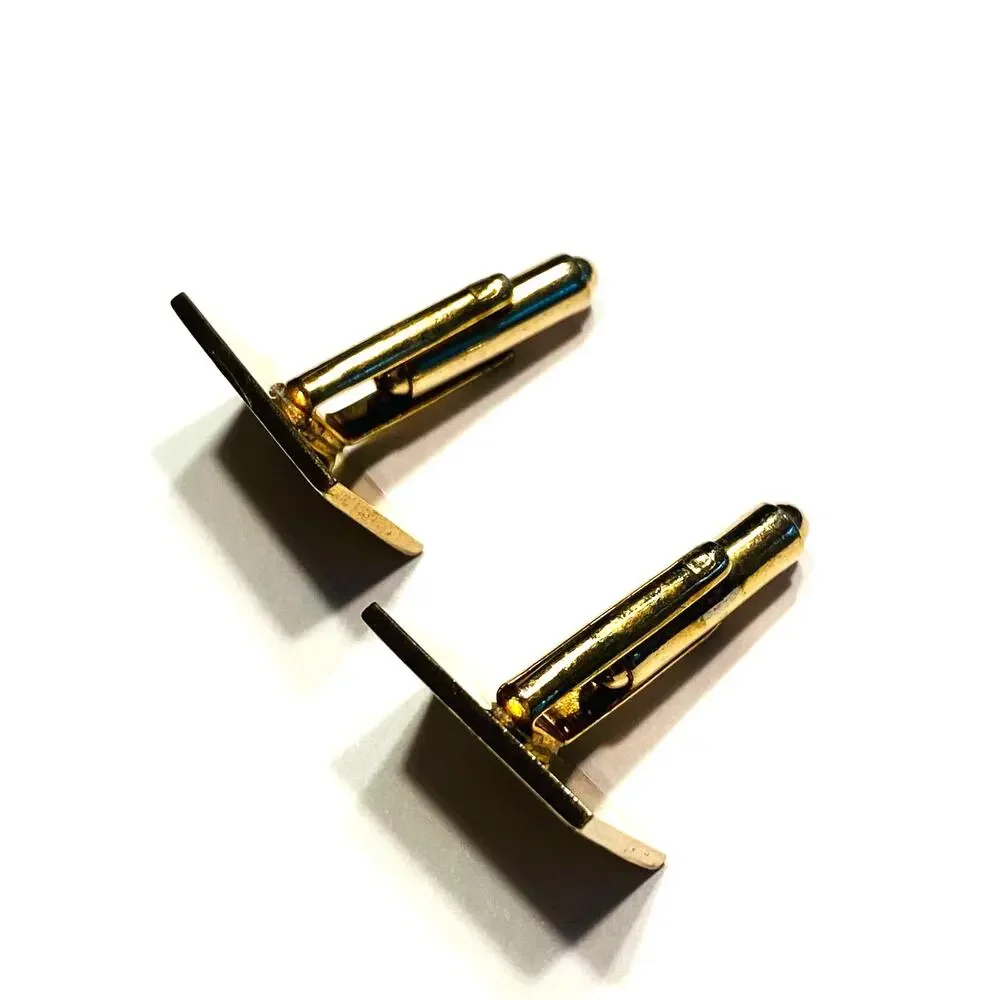 Vintage Cufflinks Textured Geometric Goldtone Rectangles Engravable Mens Jewelry